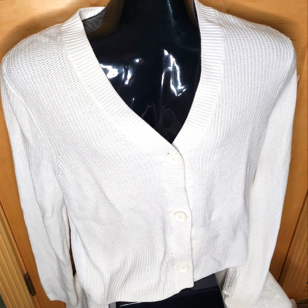 Women's white v-neck button-down sweater. Like new.